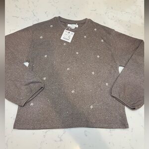 Zara girls Taupe Sweater with Pearl Details Age 12-13 NWT
